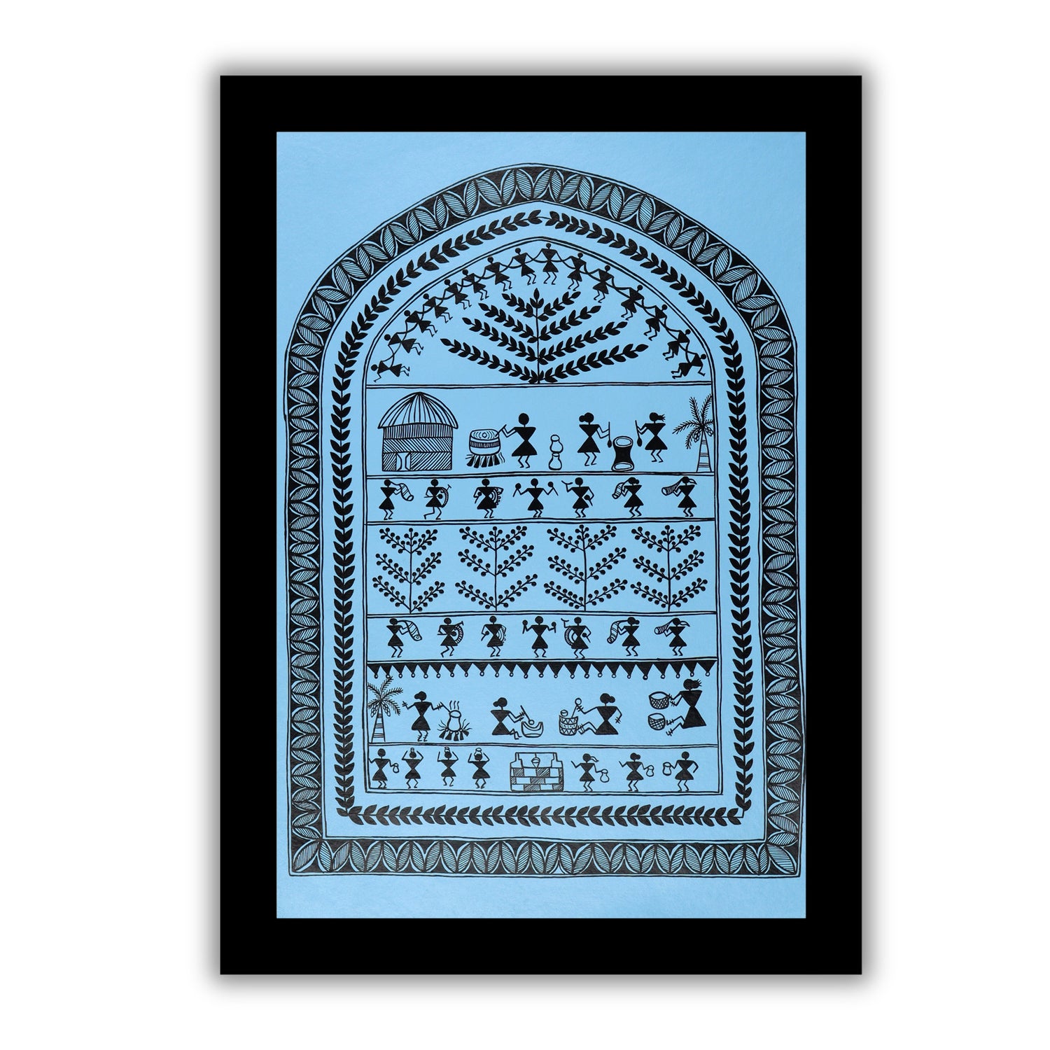 Handmade Warli Village Painting 17x24  Inch Framed Tribal Art