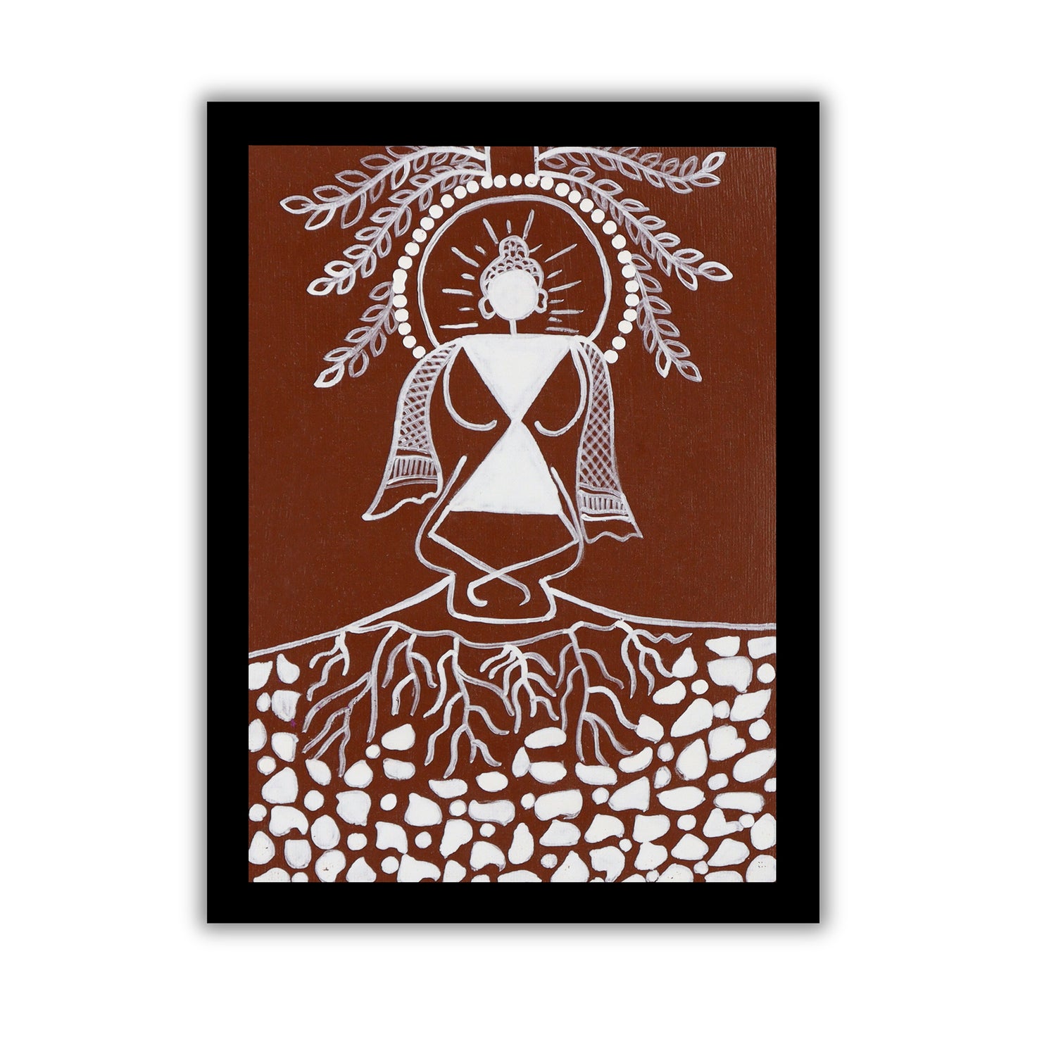 handmade warli painting buddha-in vibrant traditional folk art style