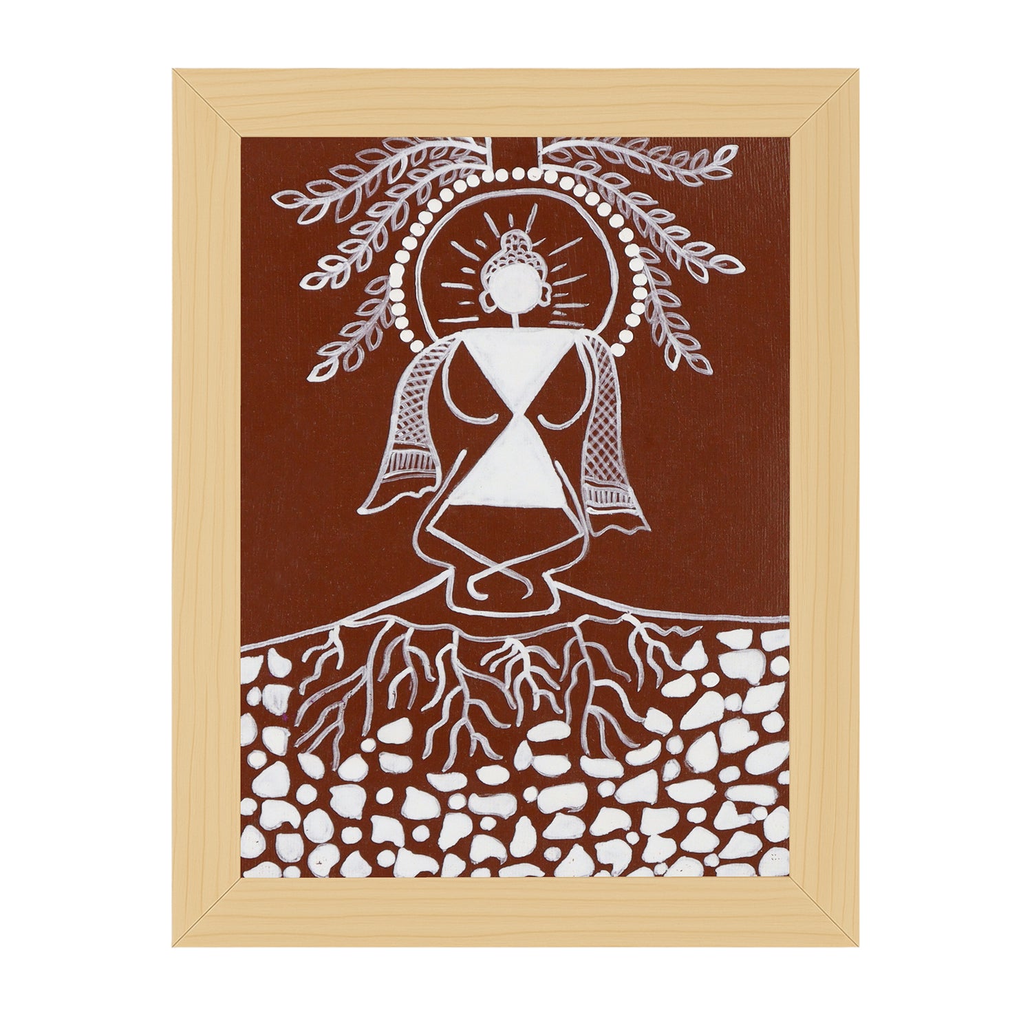 handmade warli painting buddha-in vibrant traditional folk art style