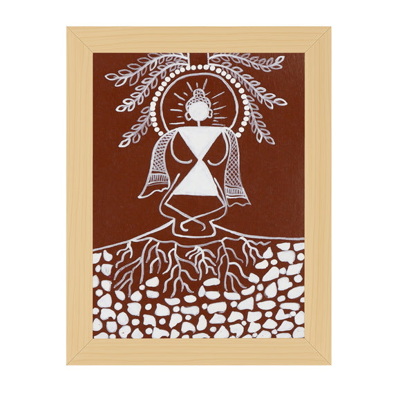 handmade warli painting buddha-in vibrant traditional folk art style