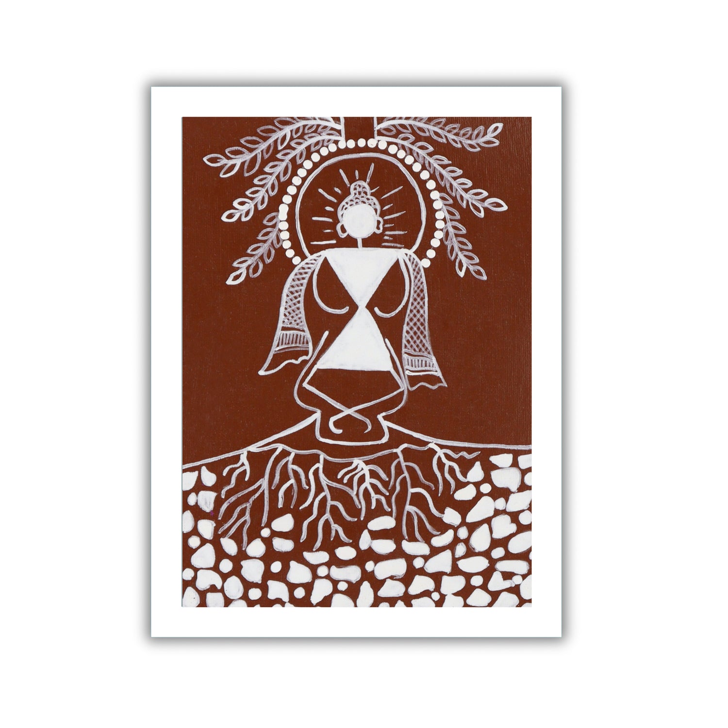 handmade warli painting buddha-in vibrant traditional folk art style