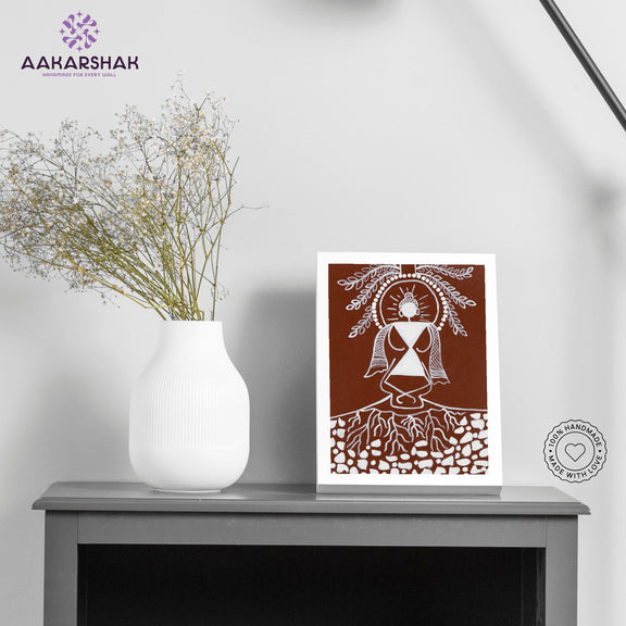 Handmade warli buddha painting-with tabletop stand for home 