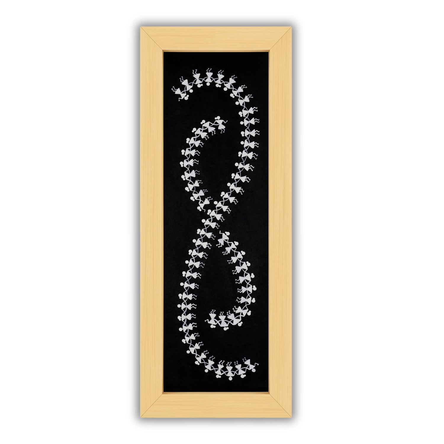 Framed artwork of a colorful dancing-with handmade warli painting 