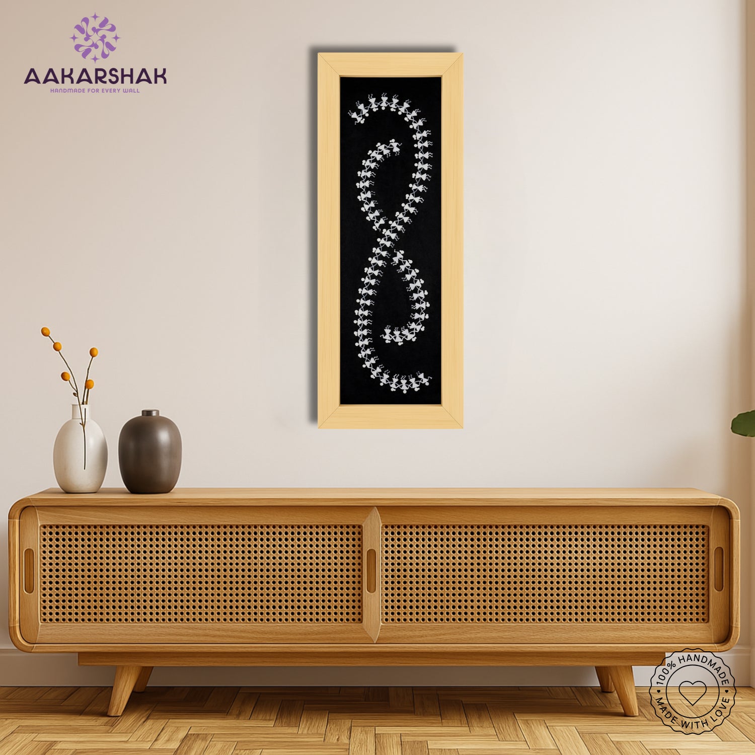 Framed artwork with dancing design -handmade painting for home decor