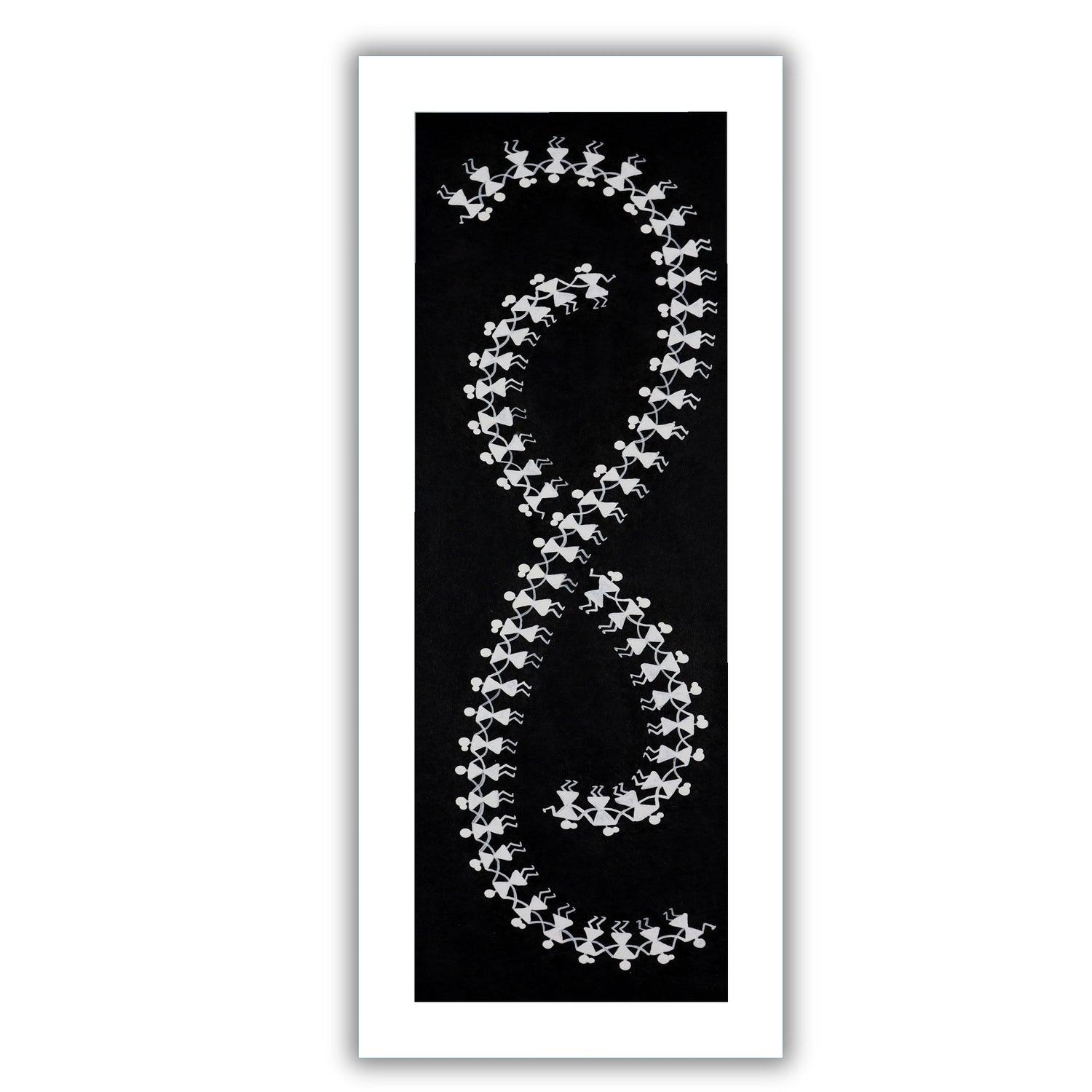 Framed artwork of a colorful dancing-with handmade warli painting 