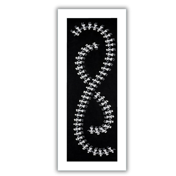 Framed artwork of a colorful dancing-with handmade warli painting 