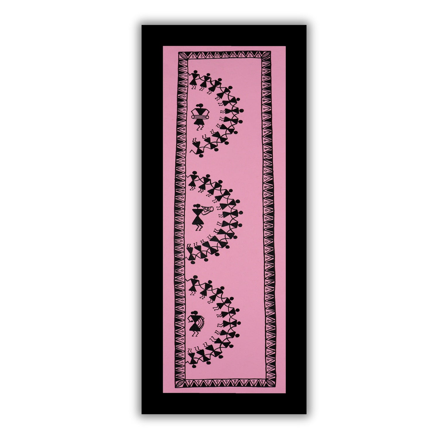 Framed artwork of a colorful dancing -with handmade warli painting 