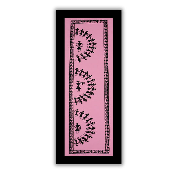 Framed artwork of a colorful dancing -with handmade warli painting 