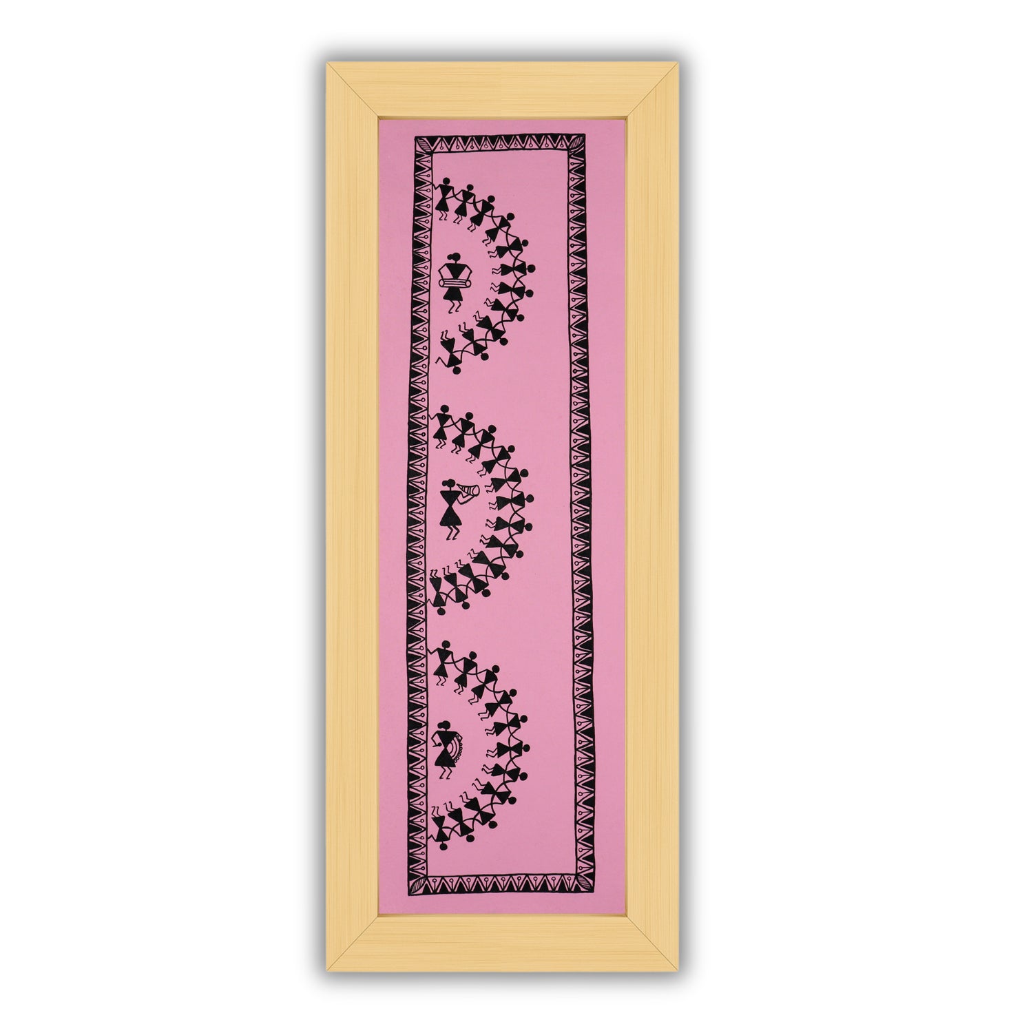 Framed artwork of a colorful dancing -with handmade warli painting 