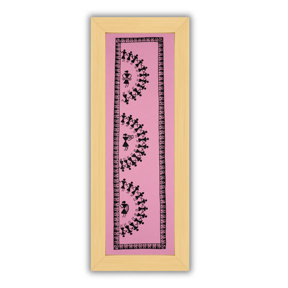 Framed artwork of a colorful dancing -with handmade warli painting 