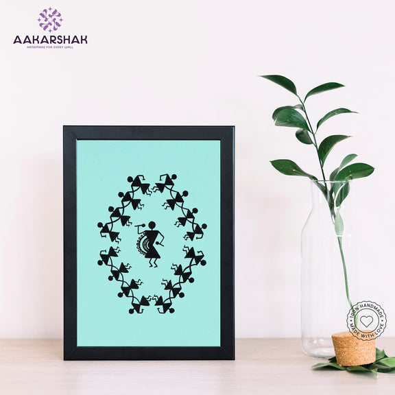 Handmade warli dancing painting-with tabletop stand for home decor
