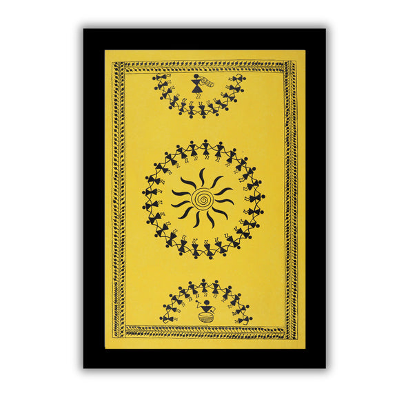 Framed artwork of a colorful dancing design-with handmade warli painting 