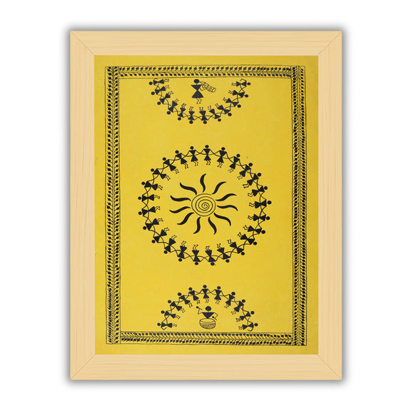 Framed artwork of a colorful dancing design-with handmade warli painting 