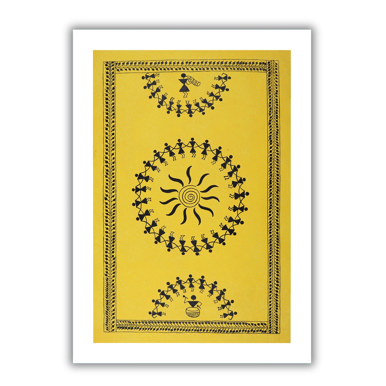 Framed artwork of a colorful dancing design-with handmade warli painting 