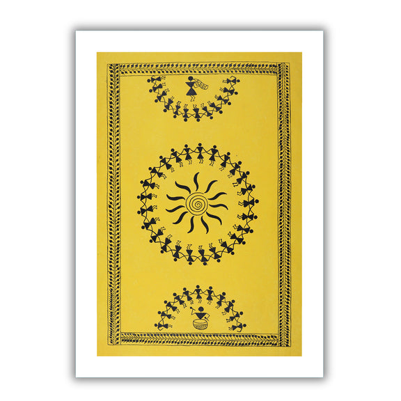 Framed artwork of a colorful dancing design-with handmade warli painting 