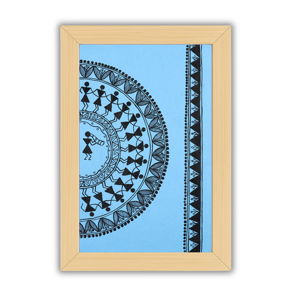 Decorative dancing design with black handmade patterns on a blue background