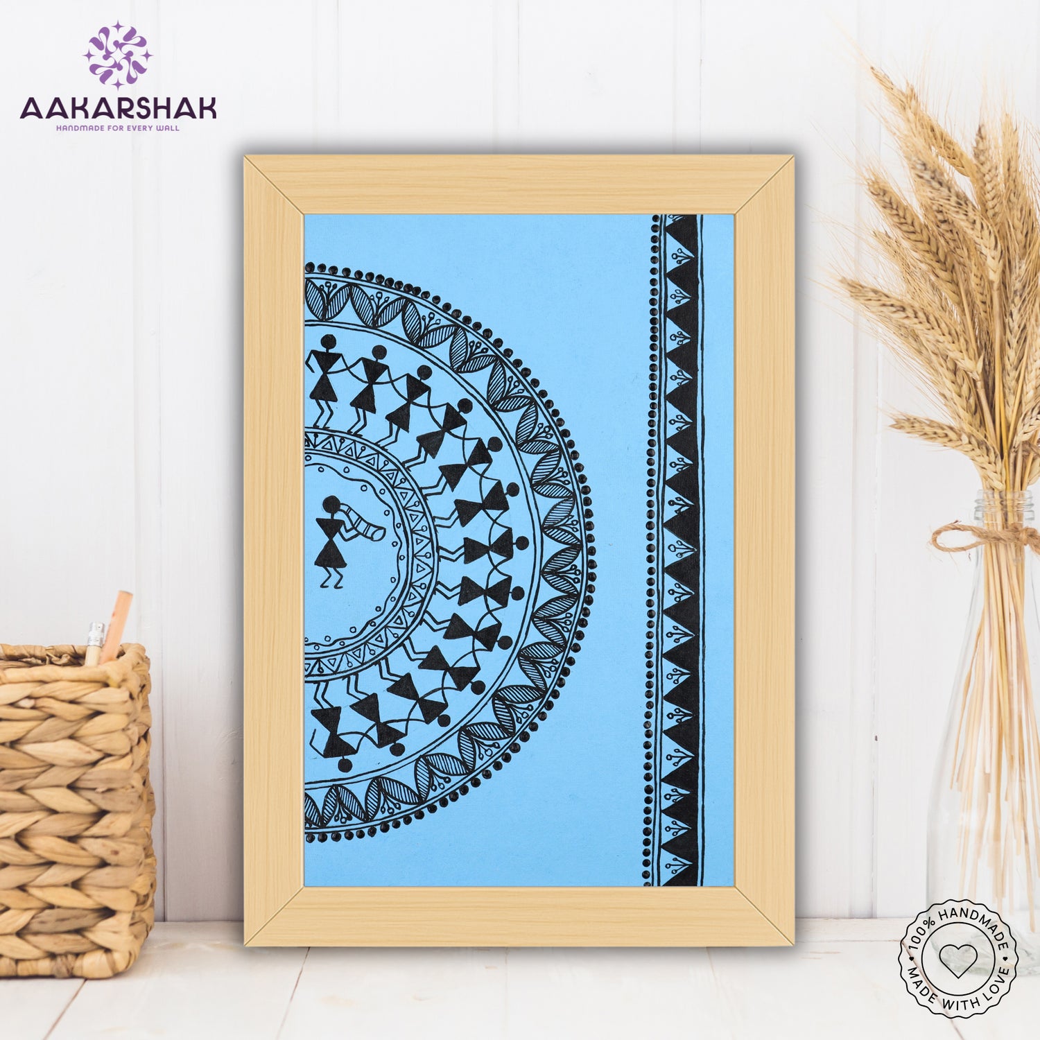 Handmade warli dancing painting-with tabletop stand for home decor
