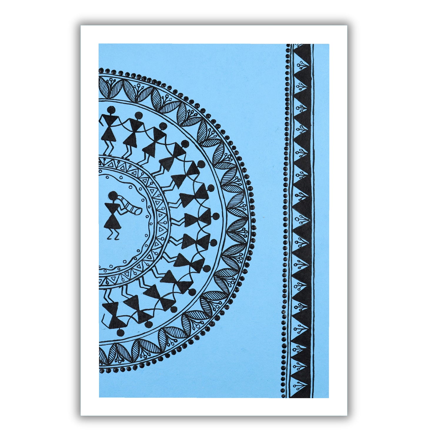 Decorative dancing design with black handmade patterns on a blue background