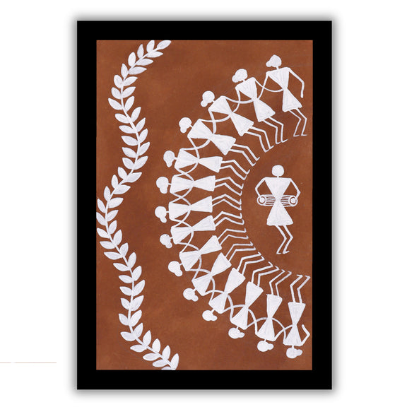 handmade warli painting dancing-in vibrant traditional folk art style