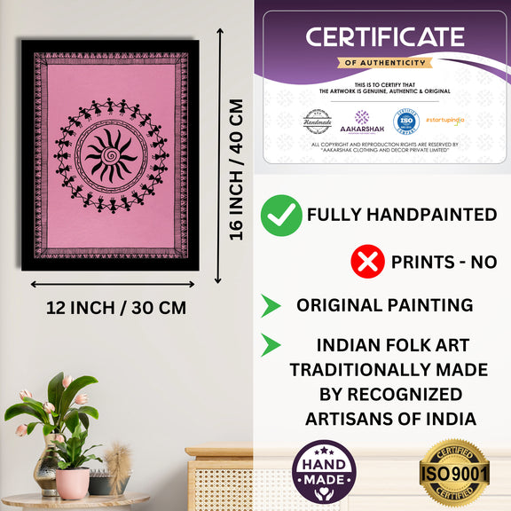 Framed artwork with dimensions, authenticity certificate and handmade iso certified-dancing warli painting