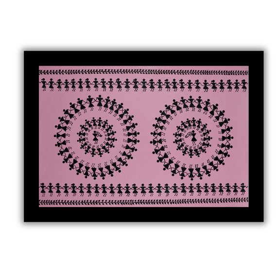 Framed artwork of a colorful dancing design-with handmade warli painting 