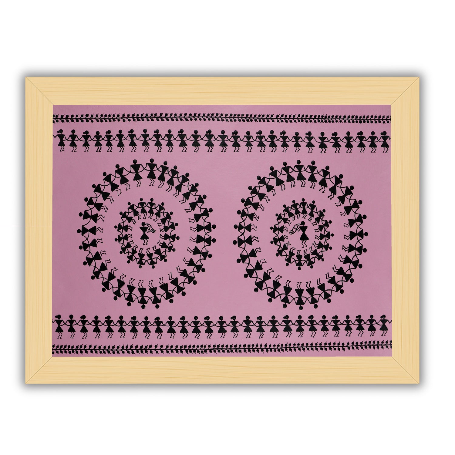 Framed artwork of a colorful dancing design-with handmade warli painting 
