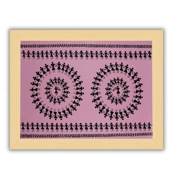 Framed artwork of a colorful dancing design-with handmade warli painting 