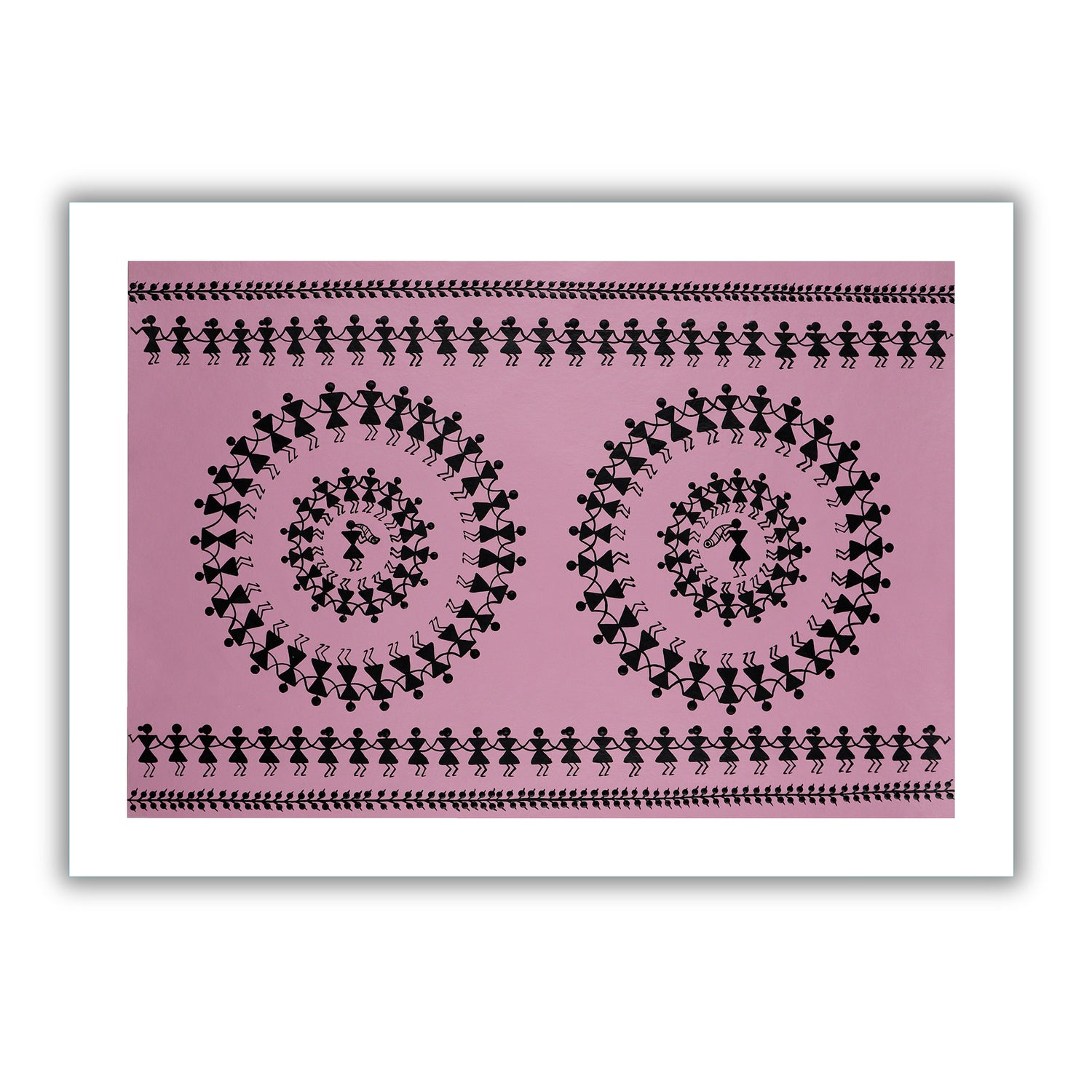 Framed artwork of a colorful dancing design-with handmade warli painting 