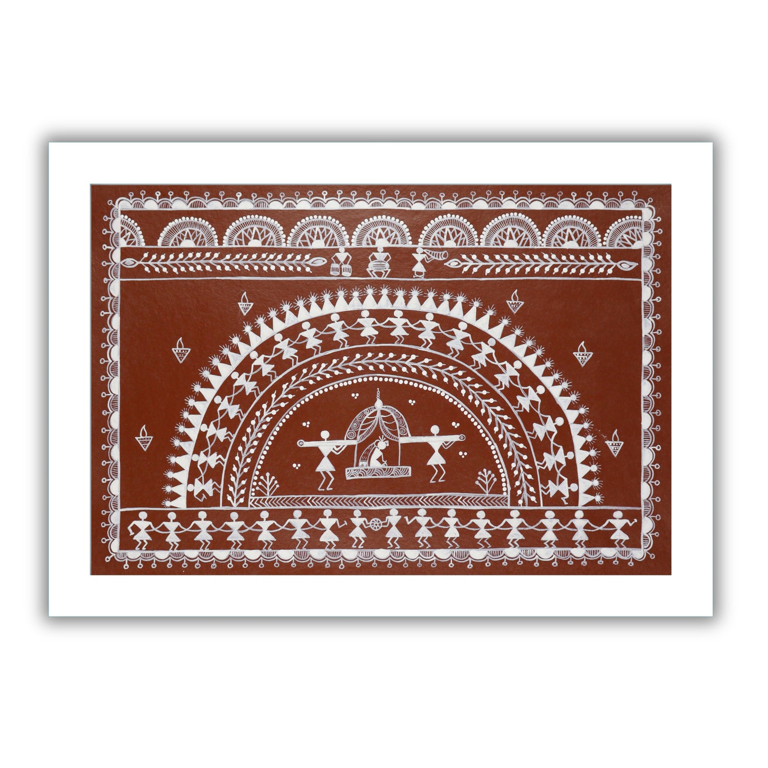 Framed artwork of a white doli design-handmade warli painting 