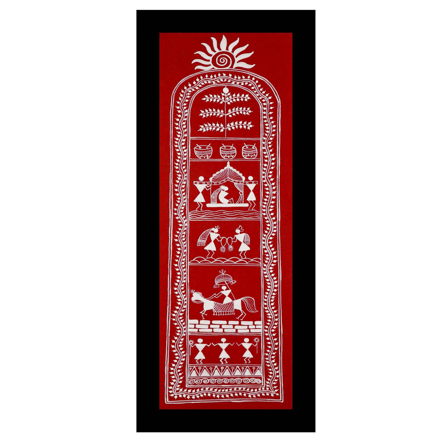 Framed artwork of a colorful dolly-with handmade warli painting 