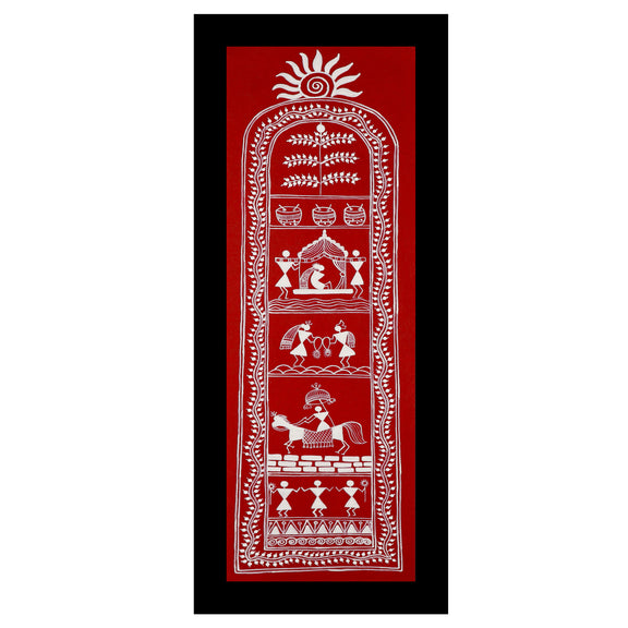 Framed artwork of a colorful dolly-with handmade warli painting 