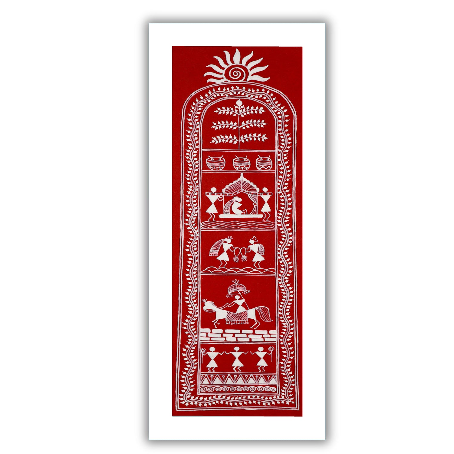 Framed artwork of a colorful dolly-with handmade warli painting 