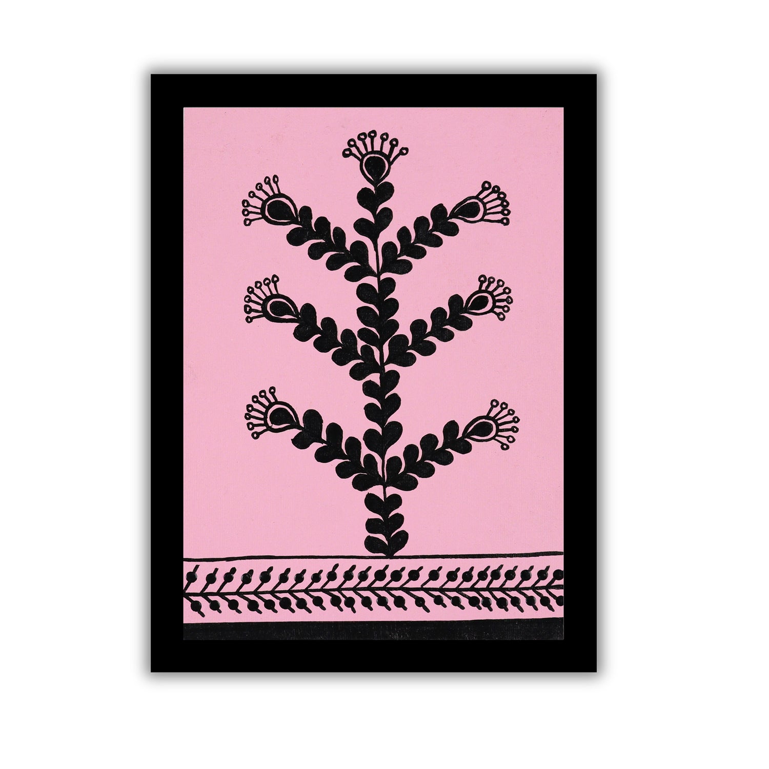 handmade warli painting flower-in vibrant traditional folk art style
