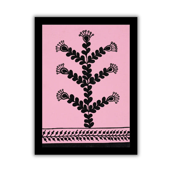 handmade warli painting flower-in vibrant traditional folk art style

