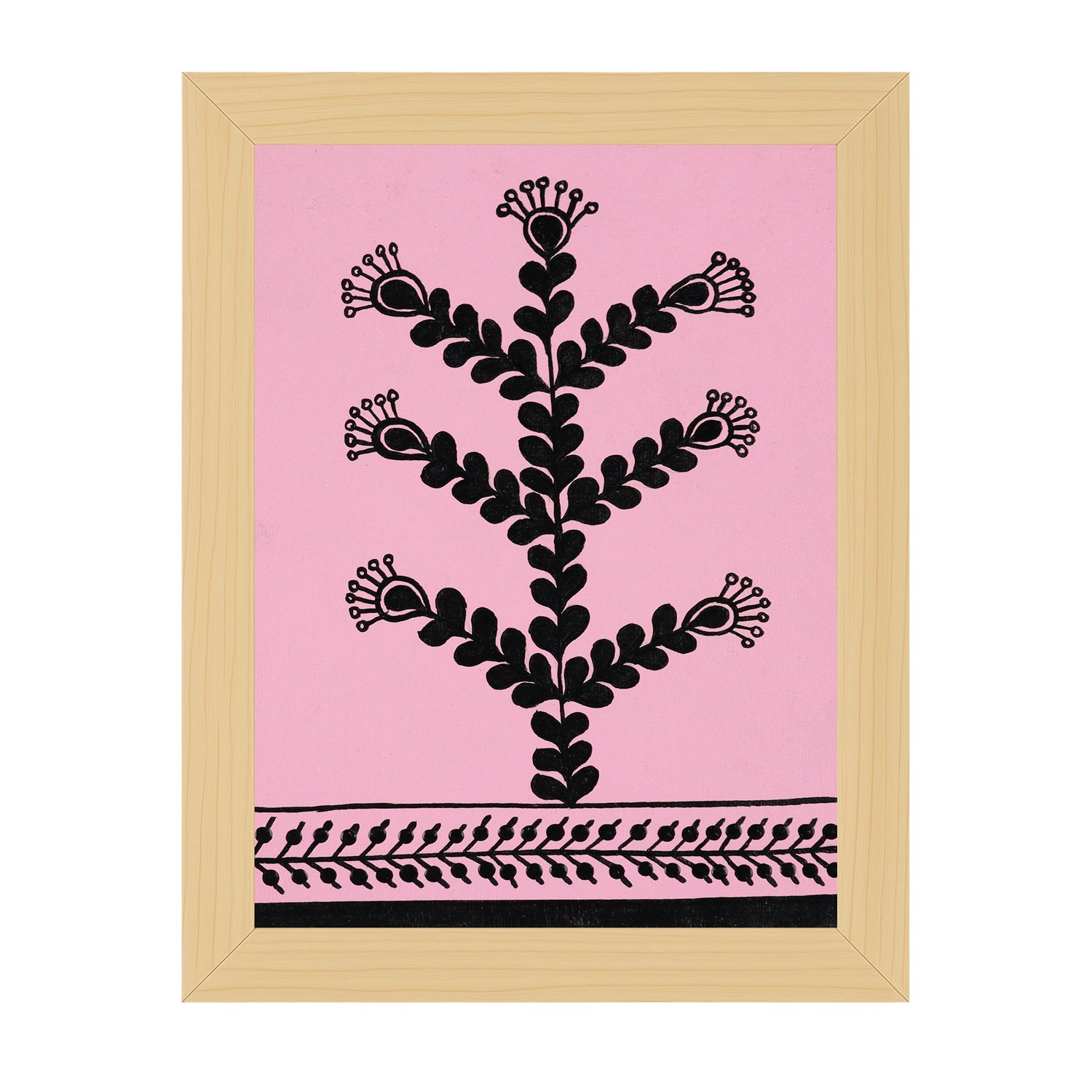 handmade warli painting flower-in vibrant traditional folk art style