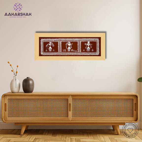 Framed artwork with ganesh-laxmi-saraswati  design -handmade dolly painting for home decor