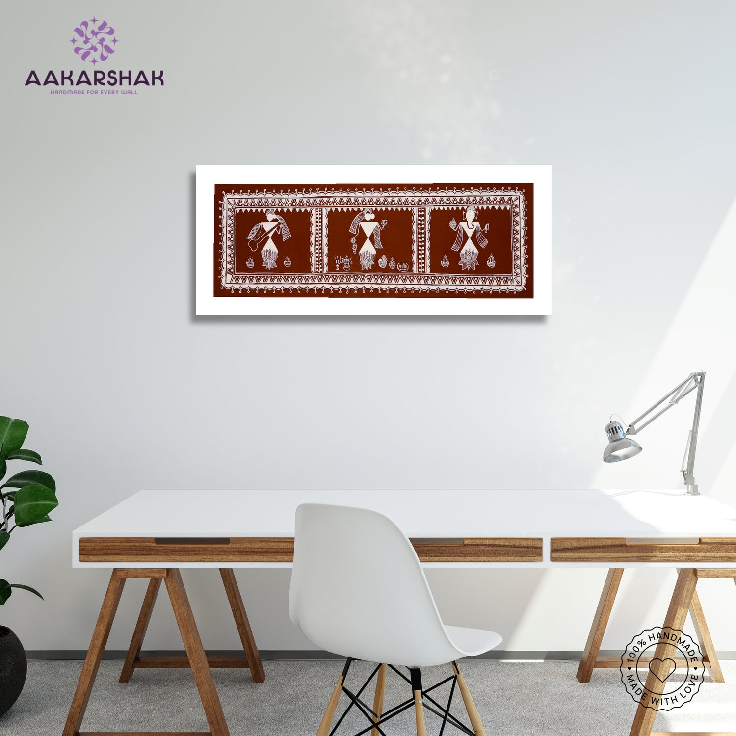 vibrant handmade ganesh-laxmi-saraswati painting-depicting indian folk traditions