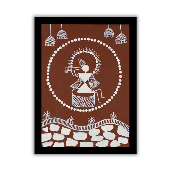 handmade warli painting krishna-in vibrant traditional folk art style
