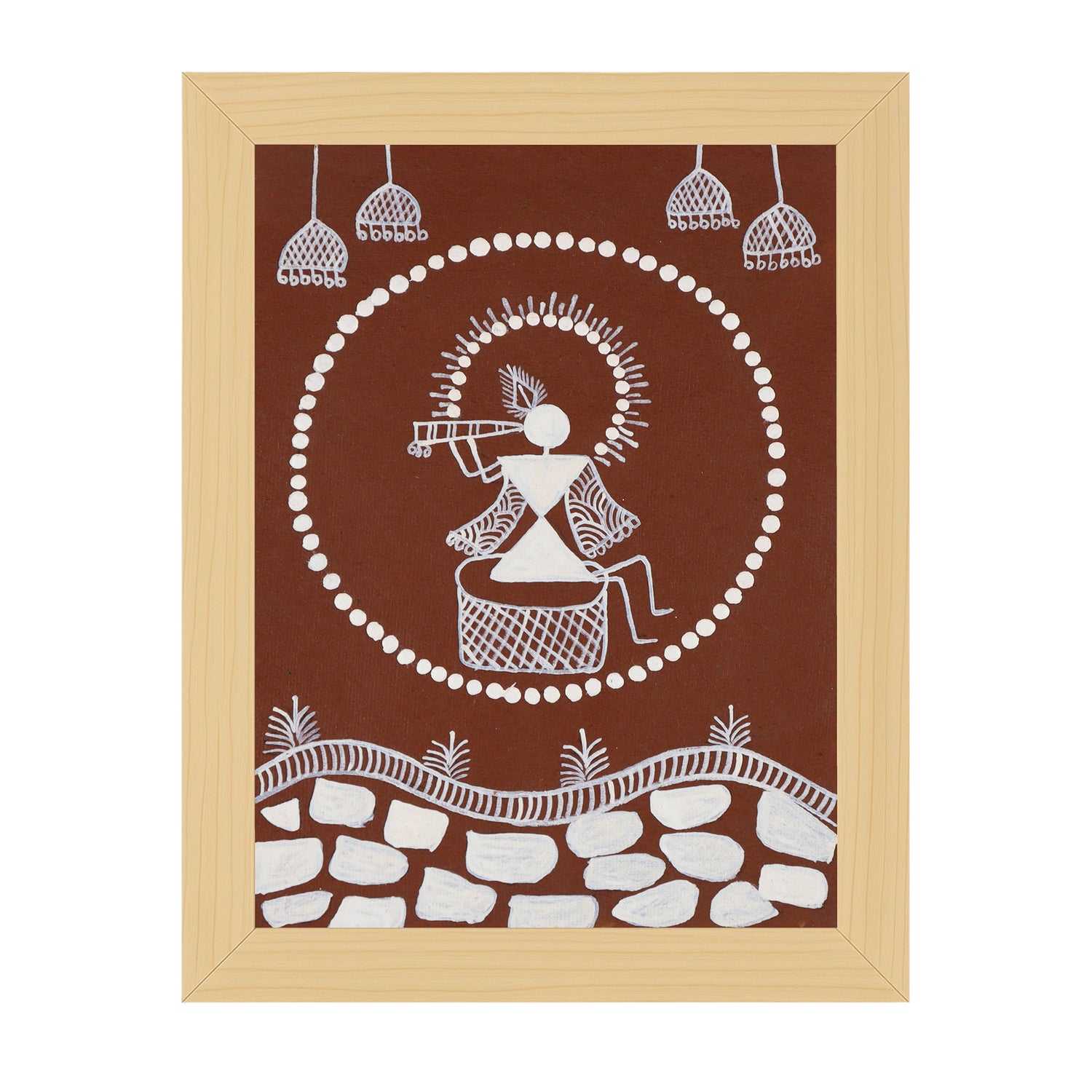 handmade warli painting krishna-in vibrant traditional folk art style
