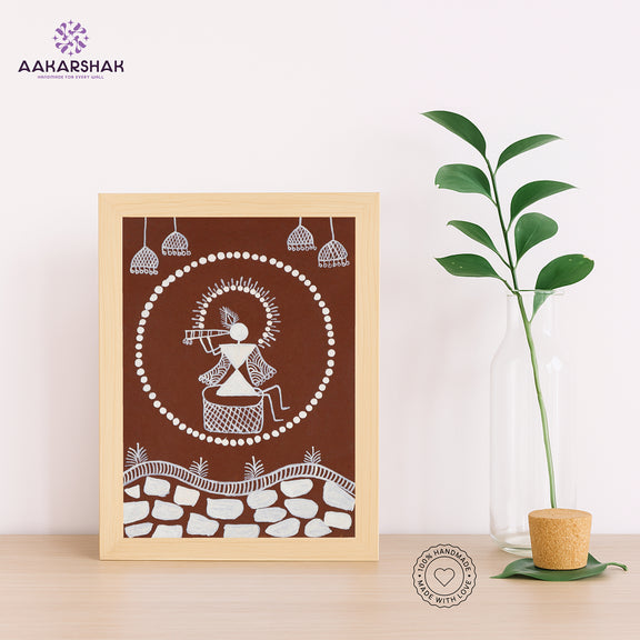 Handmade warli krishna painting-with tabletop stand for home decor