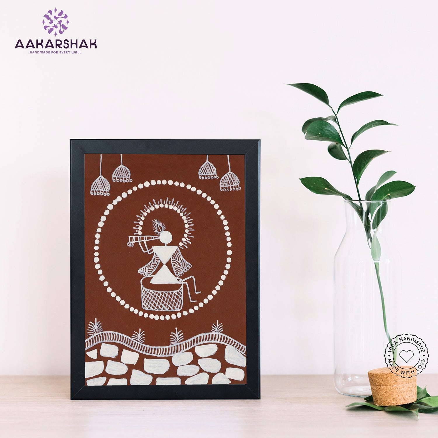 Handmade warli krishna painting-with tabletop stand for home decor
