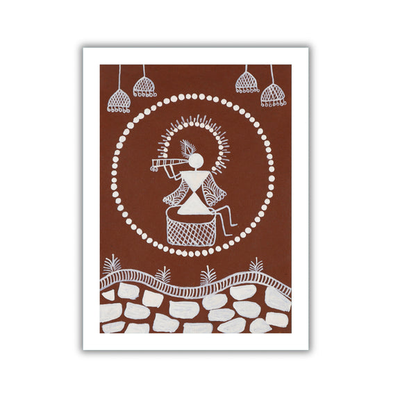 handmade warli painting krishna-in vibrant traditional folk art style
