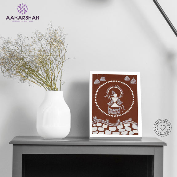 Handmade warli krishna painting-with tabletop stand for home decor