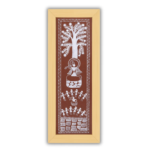 Framed artwork of a colorful krishna -with handmade warli painting 