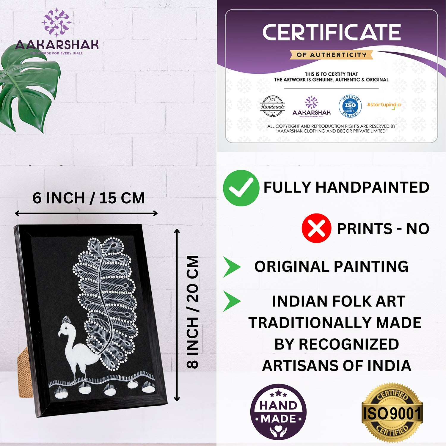 handmade iso certified-peacock warli painting
