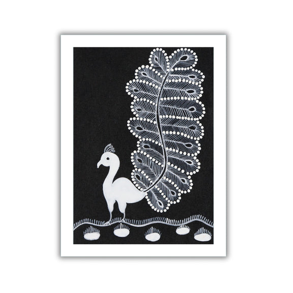 handmade warli painting peacock-in vibrant traditional folk art style
