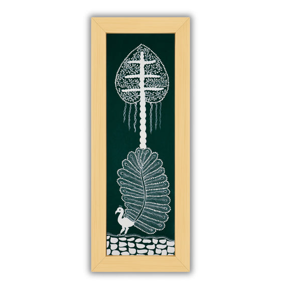 Framed artwork of a colorful peacock-with handmade warli painting 