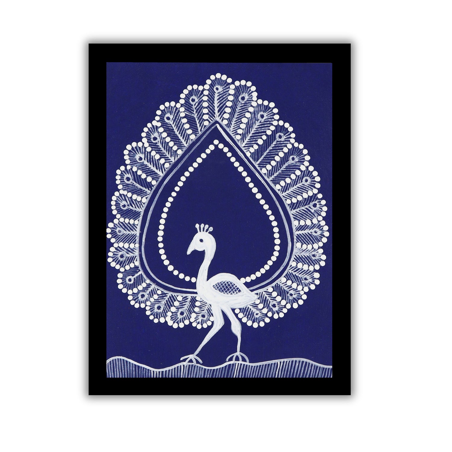 handmade warli painting peacock-in vibrant traditional folk art style
