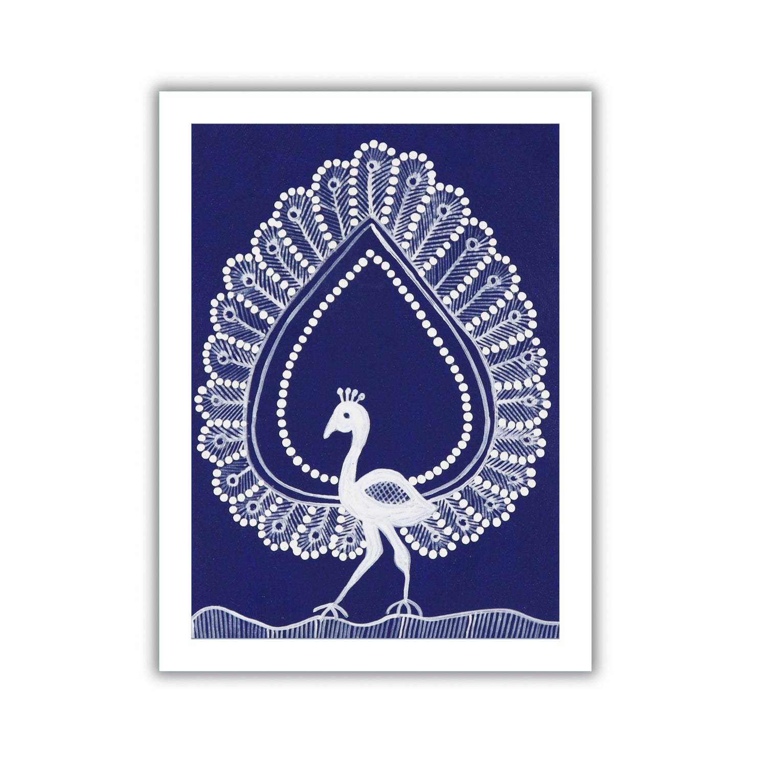 handmade warli painting peacock-in vibrant traditional folk art style
