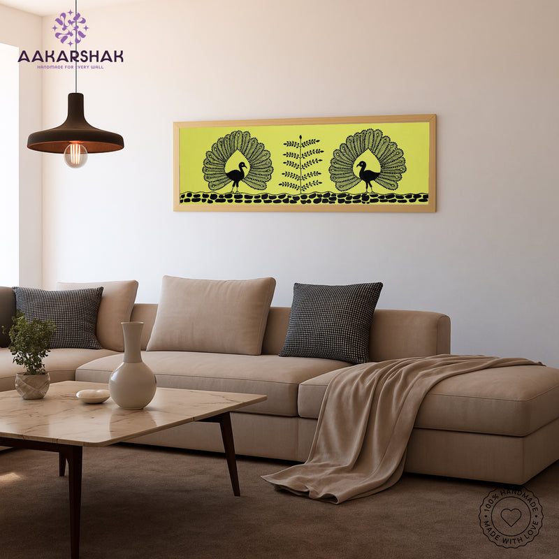 vibrant handmade peacock painting-depicting indian folk traditions